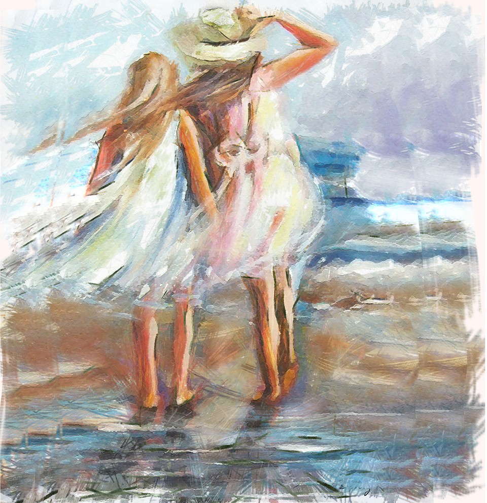 ילדות,חוף תל אביב, ציור שמן, ציור למכירה, צייר ישראלי, בן רוטמן