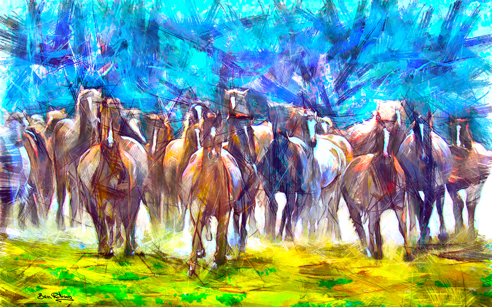 סוסים ,ציור בצבעי שמן , בכל גודל