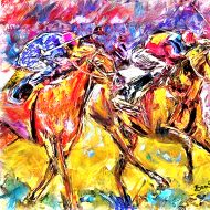 ציור סוסים במירוץ ,בצבעי שמן, בהתאמה אישית