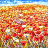 ציור נוף עם פרחים ורדים,לסלון,לבית,צבעי שמן בכל גודל