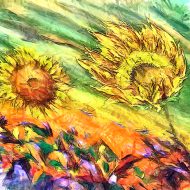 חמניות עפות ברוח,ציור שמן צבעוני,לבית,לסלון, למשרד,בהתאמה אישית