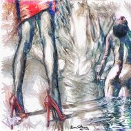 ציור בצבעי שמן ,נשיות,חדר שינה,לבית