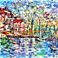 ציור שמן ,שמחת העננים,גם עננים,גםבתים,וגם נוף,לבית,לסלון,למשרד