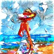 ציור שמן, אישה הולכת עם רוחות ,לבית,למשרד,לסלון, בהתאמה אישית,בכל גודל