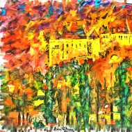 מבצר/טירה ,אורבני, ציור שמן, לבית, לסלון, למשרד,בהתאמה אישית