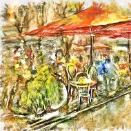 אוירת בית קפה,ציור שמן,לסלון,לבית,למשרד,ניתן לקבל בהתאמה אישית ובכל גודל